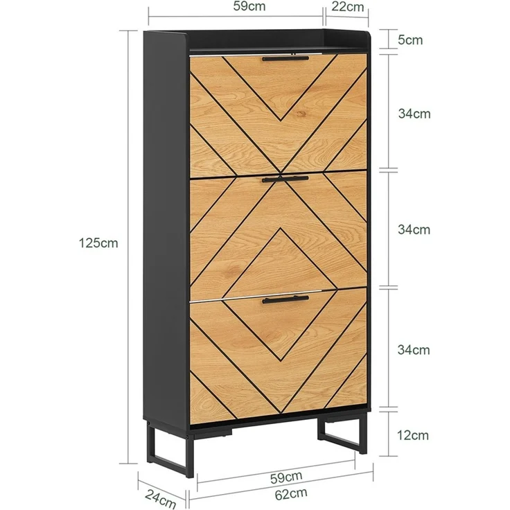 SoBuy FSR164-SCH Schuhschrank, MDF, PVC-Furnier, Helle Eiche, 62 x 125 x 59 cm – Bild 3