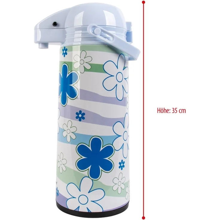 EUROHOME Pump-Isolierkanne EUROHOME Airpot Isolierkanne 1,9L – Thermoskanne Flowers, 1,9 l, (Pumpkanne 1,9l), Vielseitige Isolierkanne für Kaffee, Tee und mehr – Bild 2