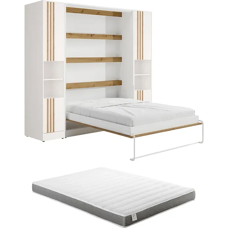 Vente-unique - RAPILI Bett Holz, Platte BeigeWeiß - B 51,2 cm239,2 cm x H 225,2 cm x L 259 cm – Bild 6