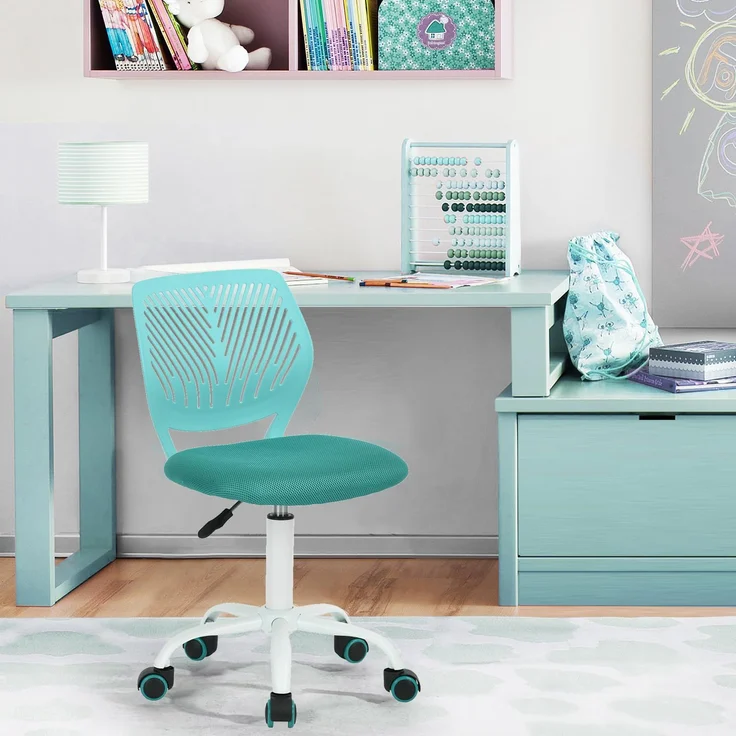 FurnitureR Schreibtischstuhl, Studiendrehstuhl ohne Armlehnen, höhenverstellbarer Bürostuhl, Arbeitsstuhl für Home Office, Schlafzimmer, Arbeitszimmer, Türkis