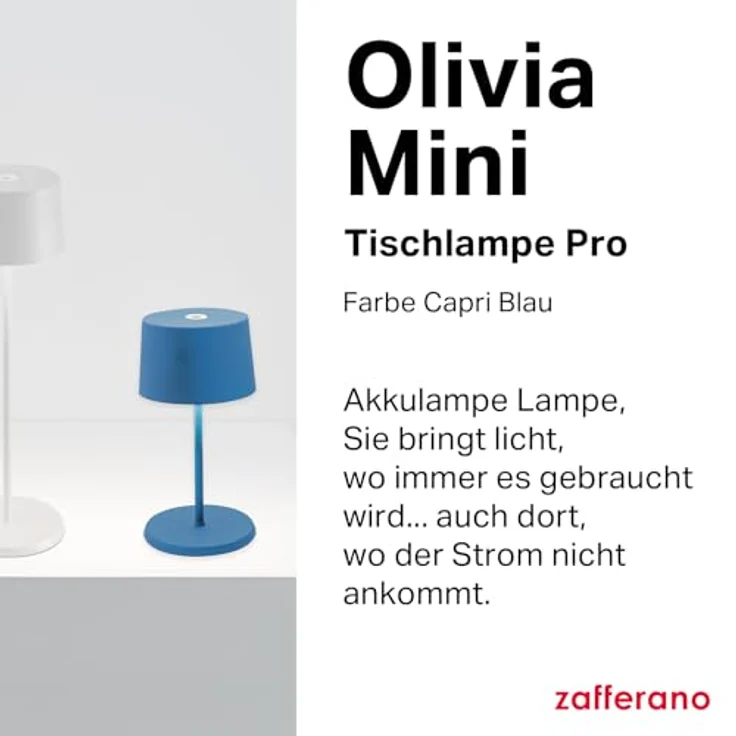 Zafferano, Olivia Mini Lampe, Tragbare und Wiederaufladbare Tischlampe mit Touch Control, Geeignet für Wohnzimmer und Außenbereich, Dimmer, 2700-3000 K, Höhe 22 cm, Farbe Capri Blau – Bild 3