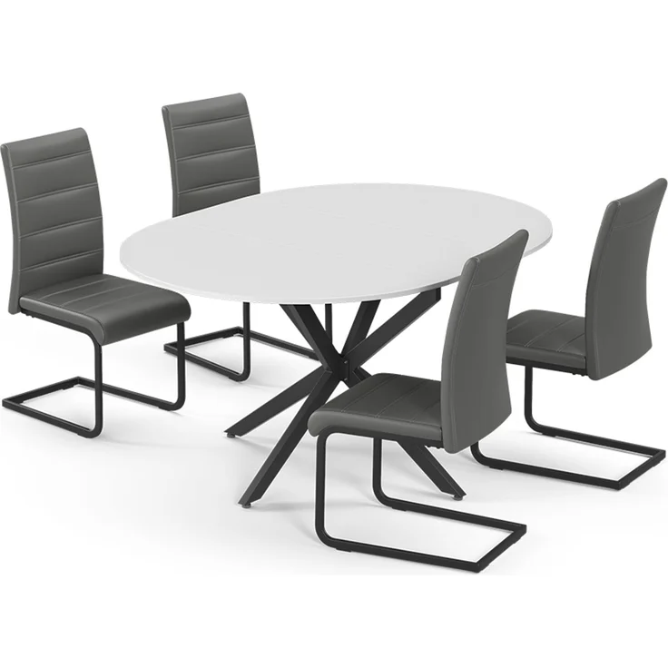 Esstisch-Set Loyd Weiß/Schwarz 120 x 120 cm mit 4 Esszimmerstühlen, Grau Vicco – Bild 1