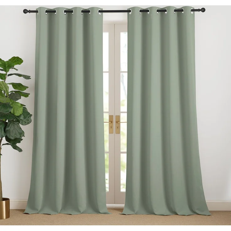 NICETOWN Verdunkelungsvorhang Kinderzimmer mit Ösen für Schlafzimmer 2er Set Salbeigrün H240 x B140 cm, Thermovorhang Gardinen 240 cm Lang Kälteschutzvorhang Übergardinen Ösenschal