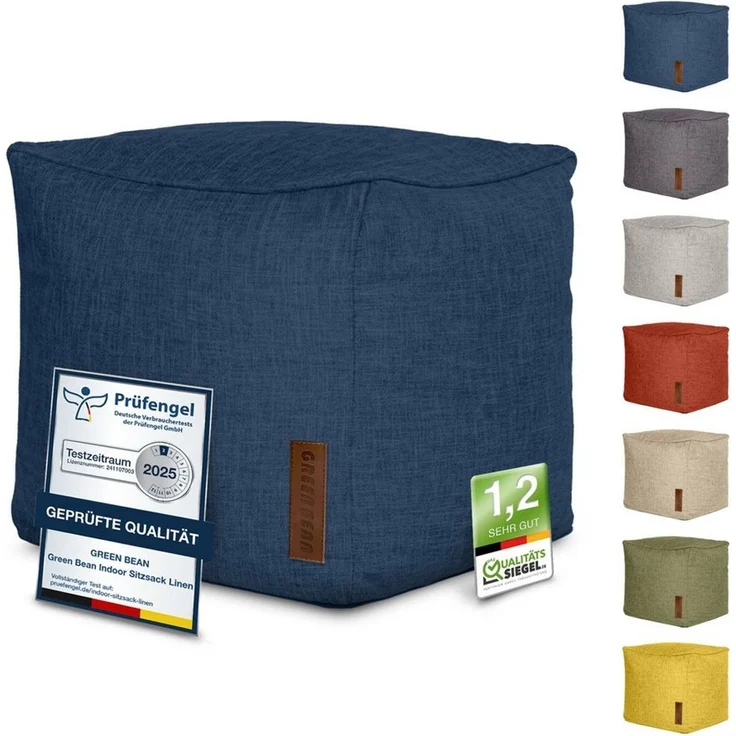 Green Bean Pouf Cube Linen (Indoor Sitzhocker Sitzkissen Fußhocker Relax-Sessel, Made in Germany), die ideale Ergänzung zum Sitzsack – Bild 1