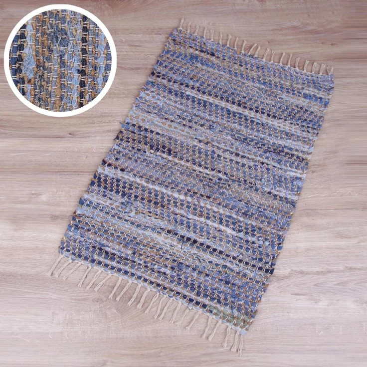 Teppich Läufer Matte Unterlage Vorleger Fußabtreter, breite Auswahl an modernen Fleckerl- und Baumwollteppichen (90x150cm / Jeans Bone) – Bild 1