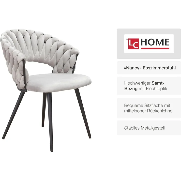 LC Home Esszimmerstuhl »Nancy« Flechtoptik Samt Armlehnstuhl Designerstuhl (Einzelstuhlset, 2 St), Gestell aus Metall – Bild 4