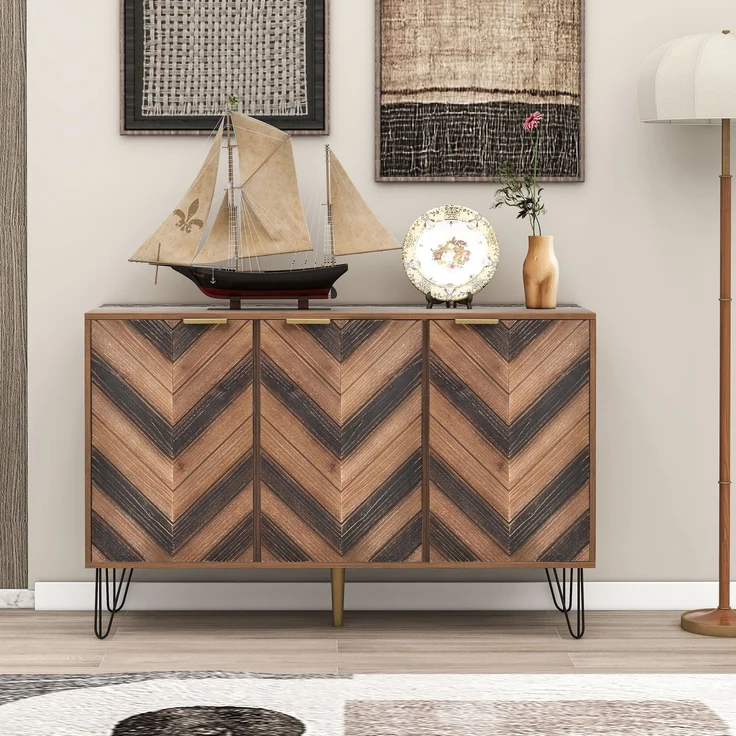 Sideboard aus Holzwerkstoff mit 3 Türen & Einlegeböden, 120x38x76,5 cm, Natural – Bild 2