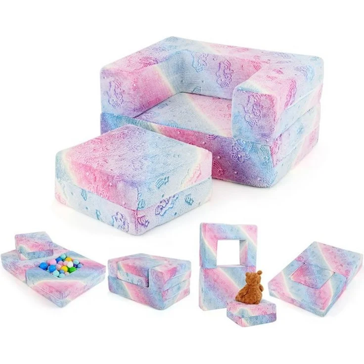 KOMFOTTEU Kindersofa, ausklappbar mit leuchtenden Mustern & abnehmbarem Flanellbezug – Bild 4