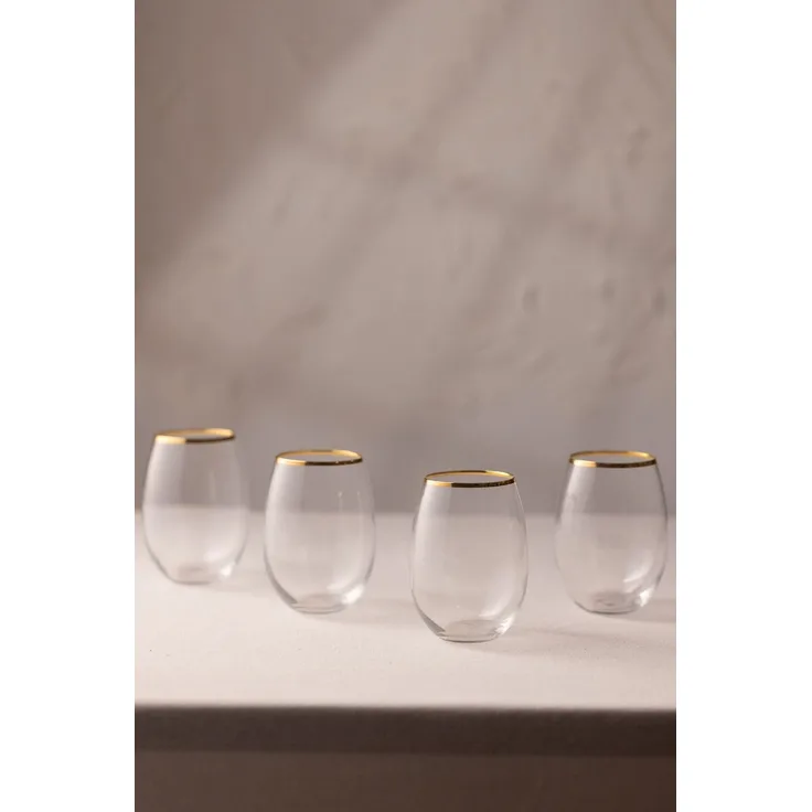 Hermia Concept 'Astoria 570 - Gold, Transparent' Gläser-Set (4-teilig), Gold / Transparent, 9,2 x 9,2 x 12 cm, 570 ml