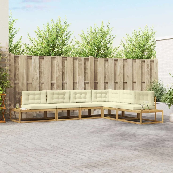 vidaXL Outdoor-Sofagarnitur 6 stk. 5-Sitzer Weiß und Creme Polyester 3387009 – Bild 1