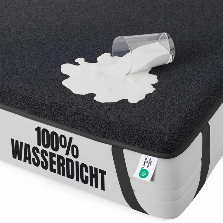 Wasserdichter Matratzenschoner, 180x200 cm, mit 4 Eckbändern Grau