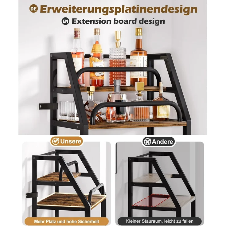 Yorbay Weinregal aus Holz &Metal,Weinregal Stehend mit Flaschenablage, 6-stufiges, Barregal für Whisky und Spirituosen, zur Präsentation – Bild 3