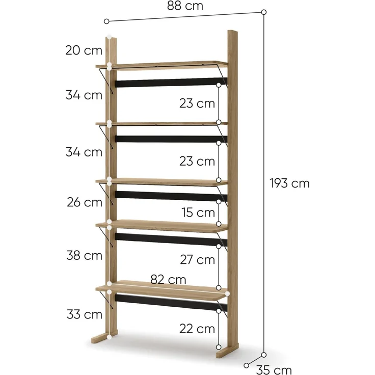 Selsey 'Ollie' Standregal mit 5 Fächern, Eichenholzoptik, 93 x 88 x 35 cm – Bild 5