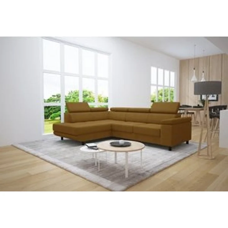 thematys Ecksofa LUNA L 250 x 183 cm, mit Schlaffunktion, mit Bettkasten, mit verstellbaren Kopfstützen, Senfgelb (Poso 01), Ausrichtung Links – Bild 7