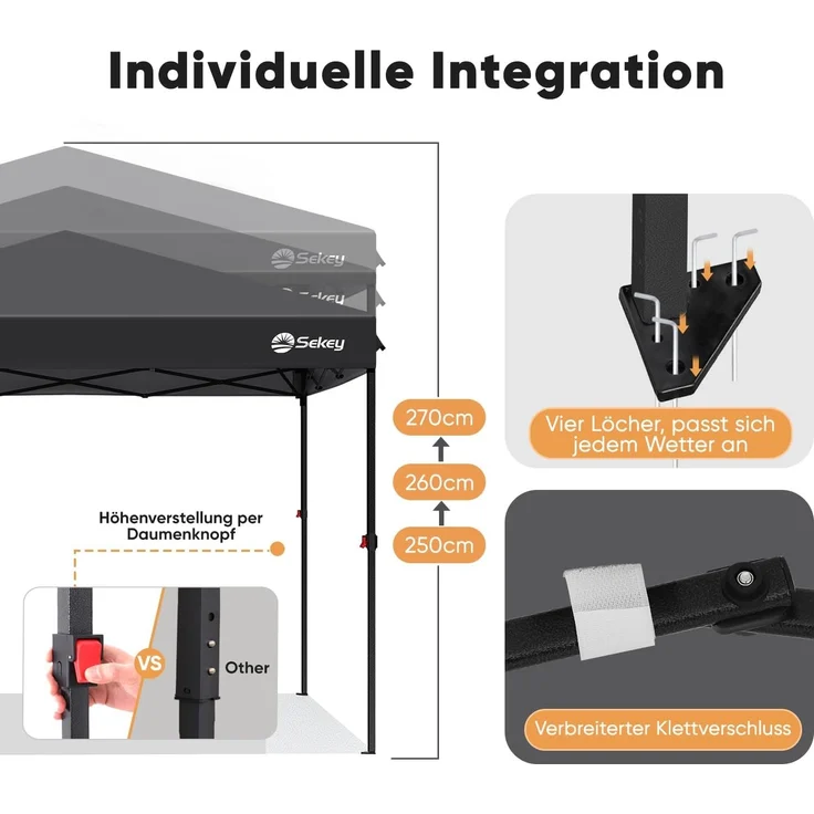 Pop Up Pavillon 3x3m, Wasserdicht Stabil Winterfest, Faltbar, Schwarz – Bild 7