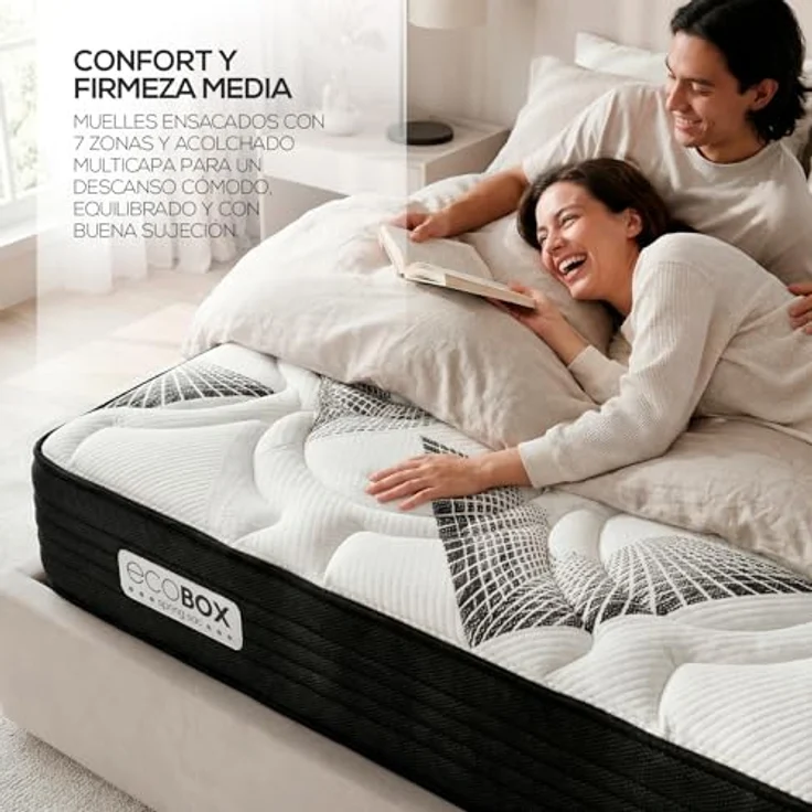 DUÉRMETE ONLINE - Viskoelastische Hybrid-Matratze Eco Box mit Federkernen, optimaler Komfort, mittlere Härte, Antibakteriell und hypoallergen, 135 x 180 cm – Bild 4
