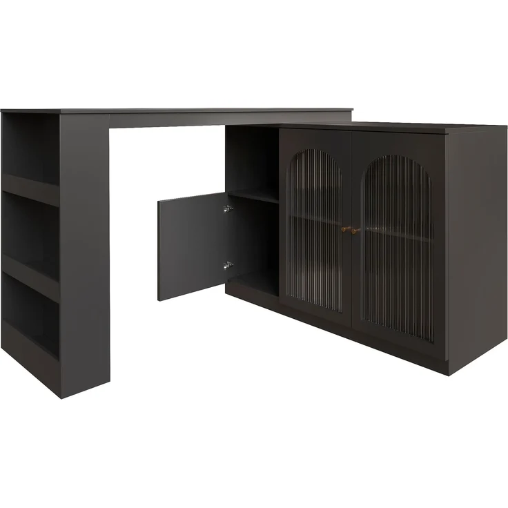 ZUBALIYA Drehbarer Bartisch 120 x 40 cm, mit Stauraum, mit Glastüren, MDF, Schwarz – Bild 21