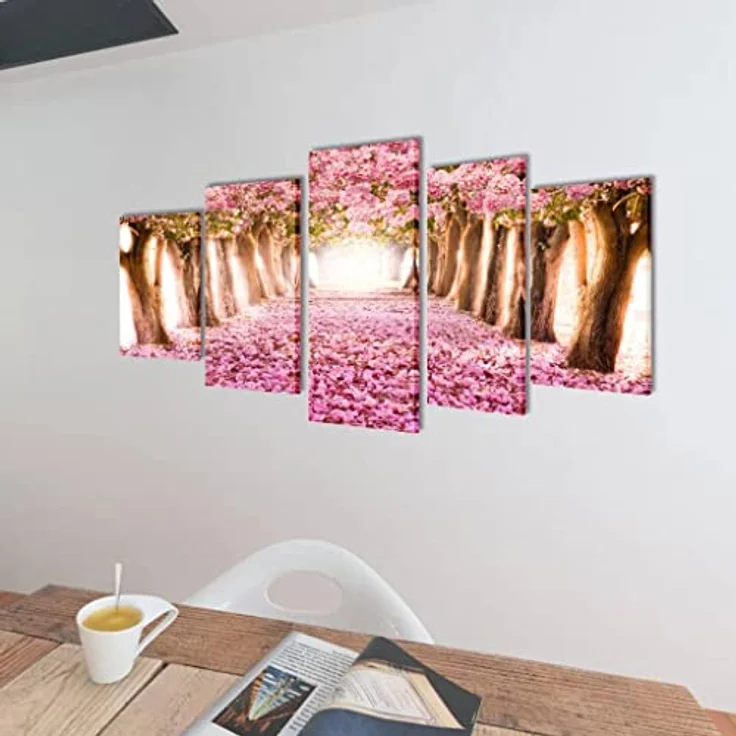 vidaXL Kirschblüten Leinwand Kunstdruck 5-teiliges Wandbild, wasserdicht, 100x50cm – Bild 3