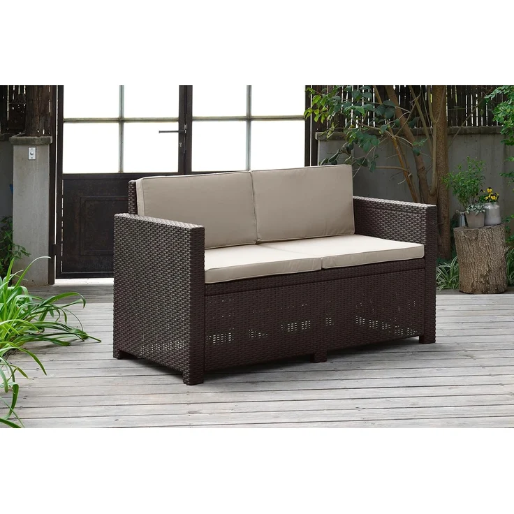 Allibert by Keter Gartenlounge Sofa Victoria, braun/taupe, 2-Sitzer, inkl. Sitz- und Rückenkissen, Kunststoff, flache Rattanoptik – Bild 5