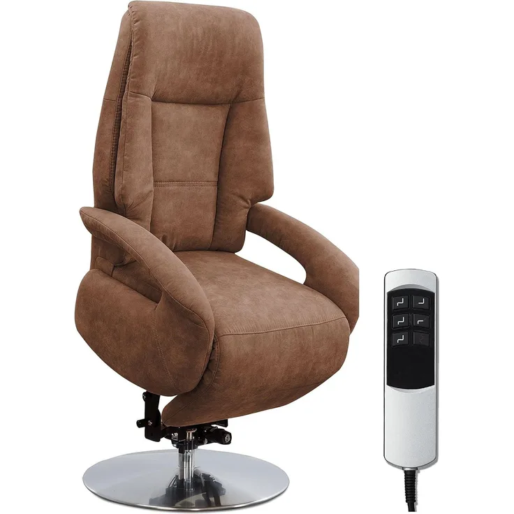 Cavadore TV-Sessel Edinburgh / Fernsehsessel mit Aufstehhilfe & elektrisch verstellbarer Relaxfunktion / 2 E-Motoren / 74 x 114 x 77 / Lederoptik: cognac