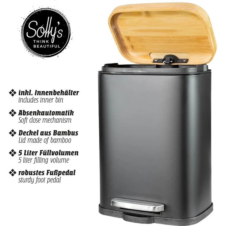 Solly's Kosmetikeimer 5 L mit Bambusdeckel Mülleimer Bad Eimer Kosmetik – Bild 5