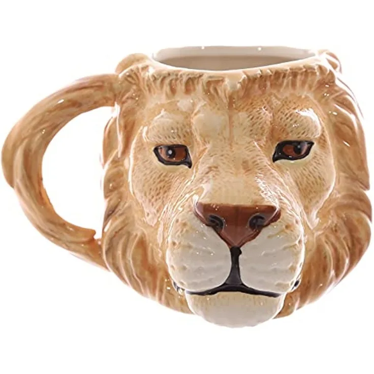Puckator MUG212 Tasse Design Löwenkopf, Keramik beige,weiß