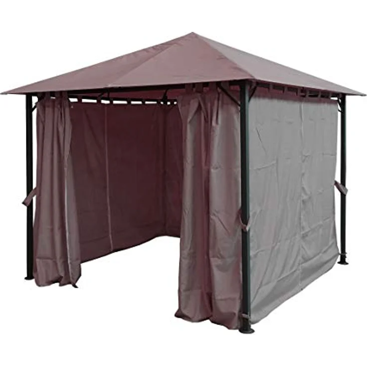 QUICK STAR Metall Garten Pavillon Nizza 3x3m Antik Partyzelt, wasserabweisendes Dach, Taupe RAL 7006, 4 Seitenteile mit Reißverschluss – Bild 1