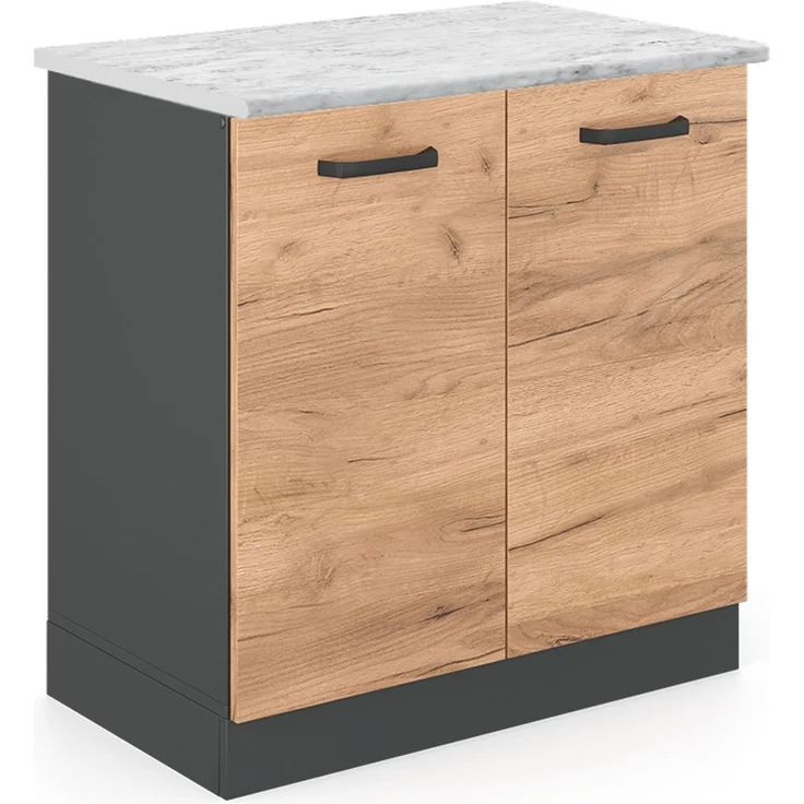 Spülenunterschrank R-Line Goldkraft Eiche 80 cm AP Marmor Vicco – Bild 1