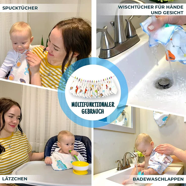 Omilion Baby Musselin Waschlappen aus Baumwolle 18 Stück, Kinderservietten, Baby Handtücher Set für Neugeborene, Weiche Baby Gesichtstücher und Badetuch, Weich und atmungsaktiv – Bild 5
