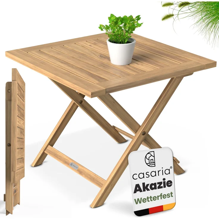 CASARIA Beistelltisch Outdoor, vormontiert, FSC®-Zertifiziert 46x46 | Massives Akazienholz, bis 80 kg belastbar, Vormontiert, wetterfester Outdoor Tisch, für Terrasse und kleine Balkone