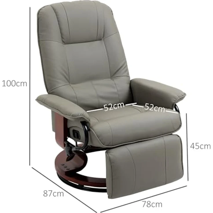 HOMCOM Relaxsessel Drehbar Fernsehsessel mit Liegefunktion, TV Sessel mit Holzbeine (Liegesessel, 1-St, Fernsehsessel), für Wohnzimmer, Büro, Grau – Bild 4