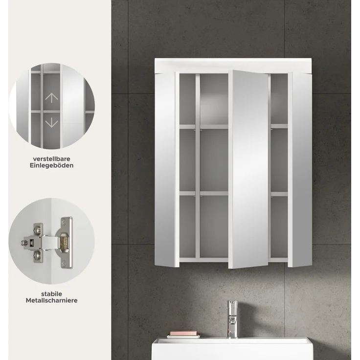 Xonox Scout Spiegelschrank (B/H/T: 60x79x18 cm) in weiß Nachbildung und weiß Hochglanz tiefzieh – Bild 7