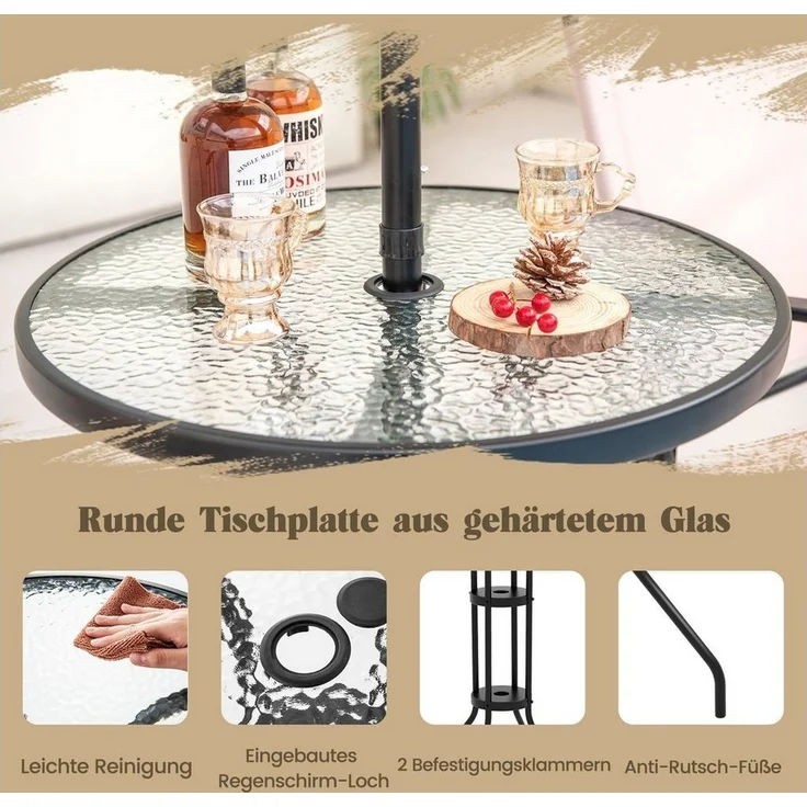 COSTWAY Balkonset, (4-tlg), Balkonmöbel mit Sonnenschirm, klappbar – Bild 2