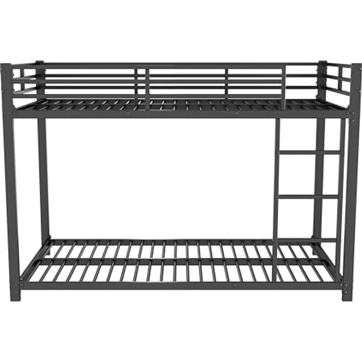 FAVSH Etagenbett 90x200 cm, stabiles Metallbett mit Leiter und Sicherheitsgeländer, Hochbett für 2 Kinder mit Lattenrost, Stockbett für Erwachsene und Jugendliche, Platzsparendes Bettgestell, Schwarz – Bild 4