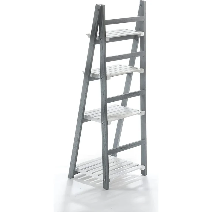 Kobolo Regal Leiterregal im Used Look - WHITE GREY - 4 Böden - Weiß-Grau – Bild 7