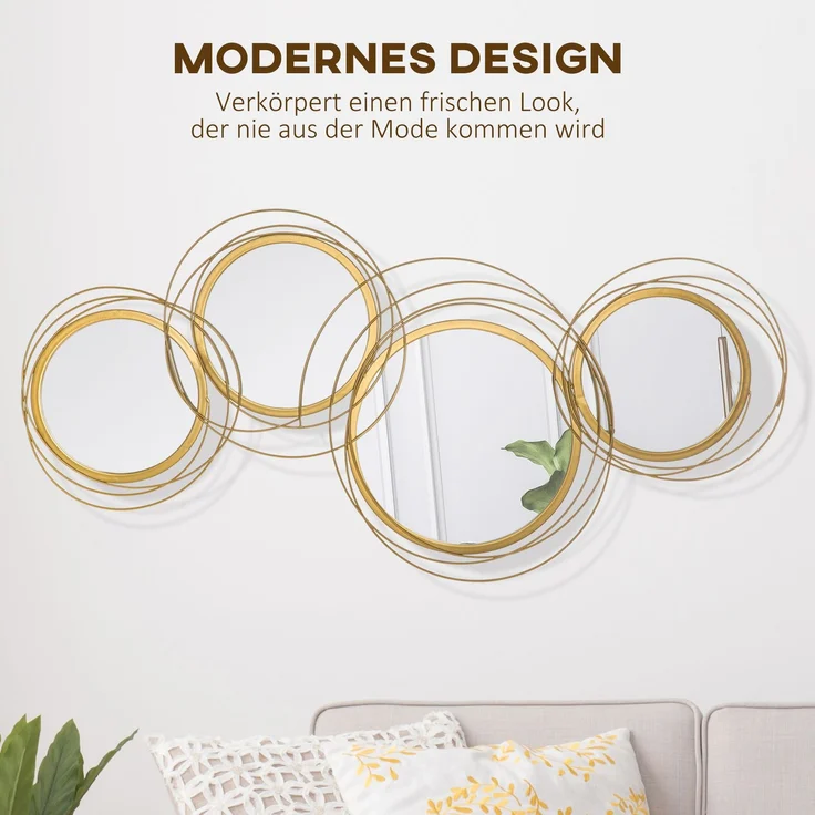 Spiegel-Set Wanddekoration mit 4 runden Spiegeln für Wohnzimmerdeko, eleganter Wandschmuck aus Metall--Gold--107x4x56cm--YOUDENOVA – Bild 4
