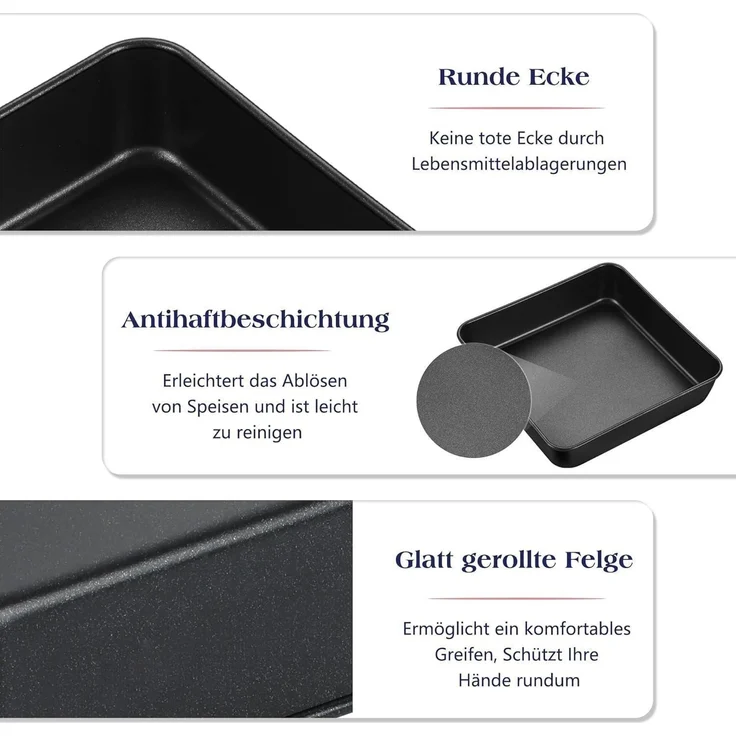 Joyfair Quadratische Kuchenform 2er Set Edelstahl Antihaft 21x21x5 cm Brownie – Bild 5