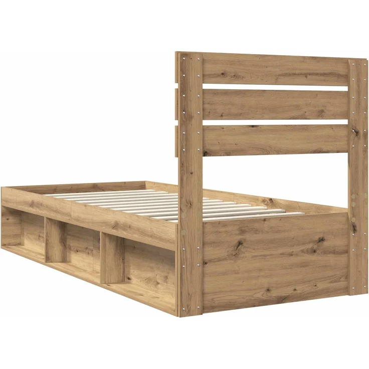 vidaXL Bettrahmen Kunsthandwerk Eiche 75 x 190 cm Massives Kiefernholz 3411478 – Bild 8