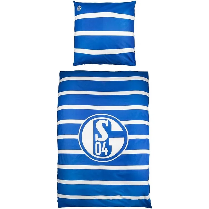 FC Schalke 04 Bettwäsche 200×135 cm Streifen 100 % Baumwolle, 100% Baumwolle, Inklusive Aufbewahrungsbeutel aus Baumwolle
