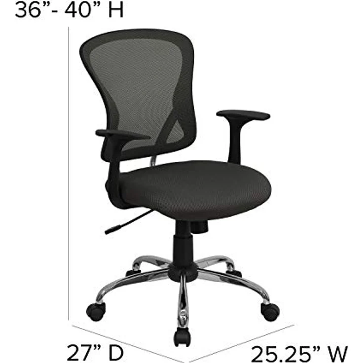Flash Furniture Arbeitsstuhl, mittelhohe Rückenlehne, Netzmaterial, drehbar, mit Chrombasis und Armlehnen, Metall, dunkelgrau, 74 x 61 x 28 cm – Bild 4