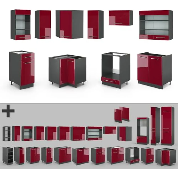 Vicco Eckküche Fame-Line, L-Form, Bordeaux/Anthrazit, Holzwerkstoff, 160x82x60 cm, ohne Geräte – Bild 7