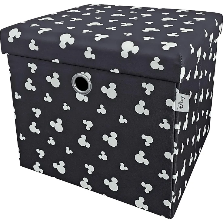 Disney Classic Micky Maus Ottomanen-Aufbewahrungsbox, faltbar, quadratische Spielzeugtruhe, Box mit Deckel für Kinder, Fußhocker, belastbar bis zu 30 kg, schwarz