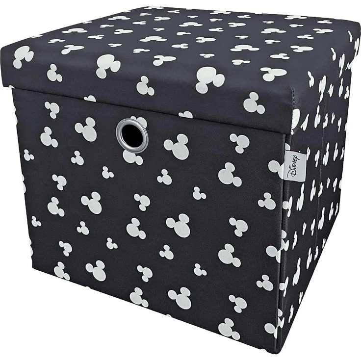 Disney Classic Micky Maus Ottomanen-Aufbewahrungsbox, faltbar, quadratische Spielzeugtruhe, Box mit Deckel für Kinder, Fußhocker, belastbar bis zu 30 kg, schwarz