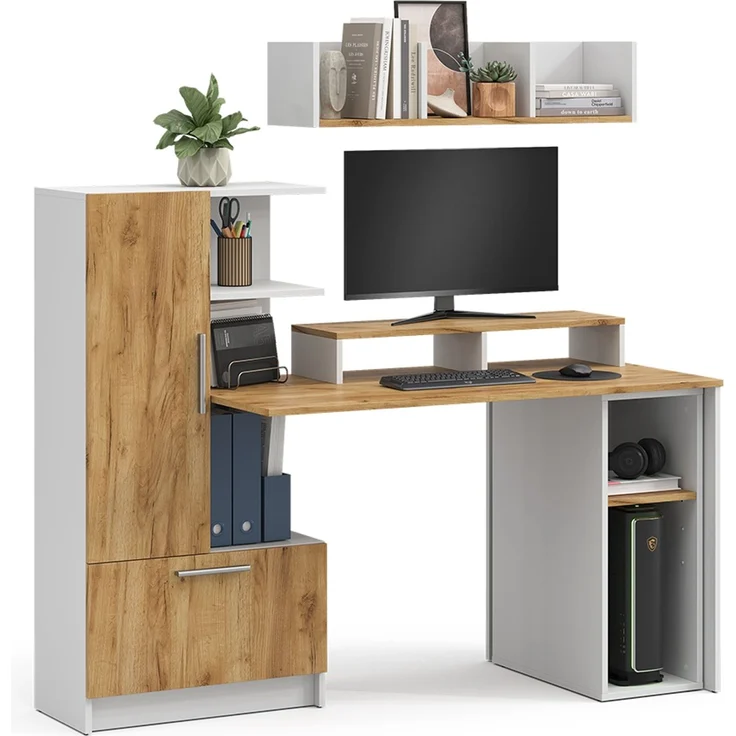 Schreibtisch Tomy Weiß/Goldkraft Eiche 150x59 cm 4er Set Vicco – Bild 5