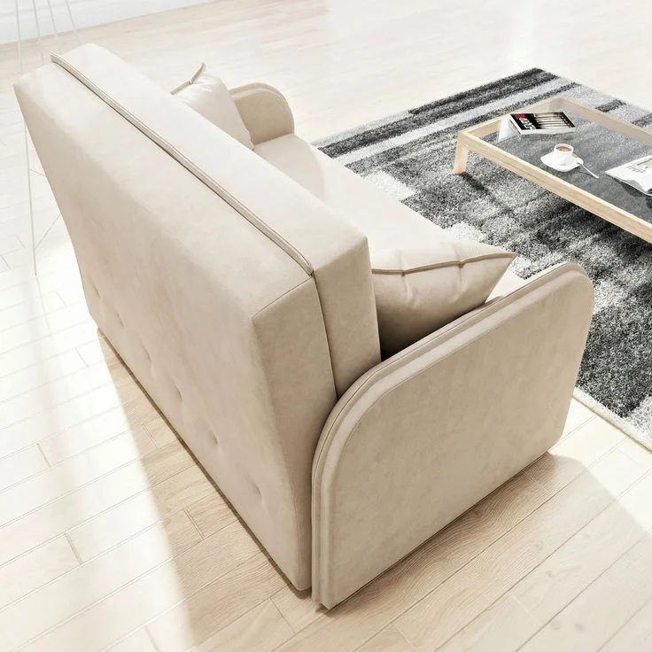 Wohnero 24 Goldi 2 Premium Schlafsofa 124x100 cm mit Schlaffunktion & Bettkasten – 113x195 cm Liegefläche, Hochwertiges Sofa Creme – Bild 3