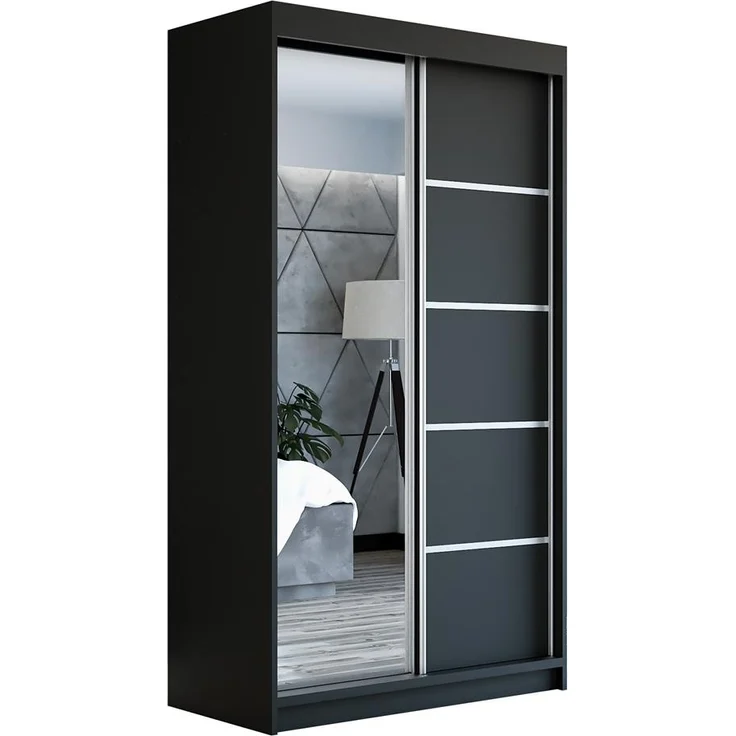 Schwebetürenschrank GAP 2-türig Schrank 120 cm (mit Spiegel) Farbe: Schwarz – Bild 1