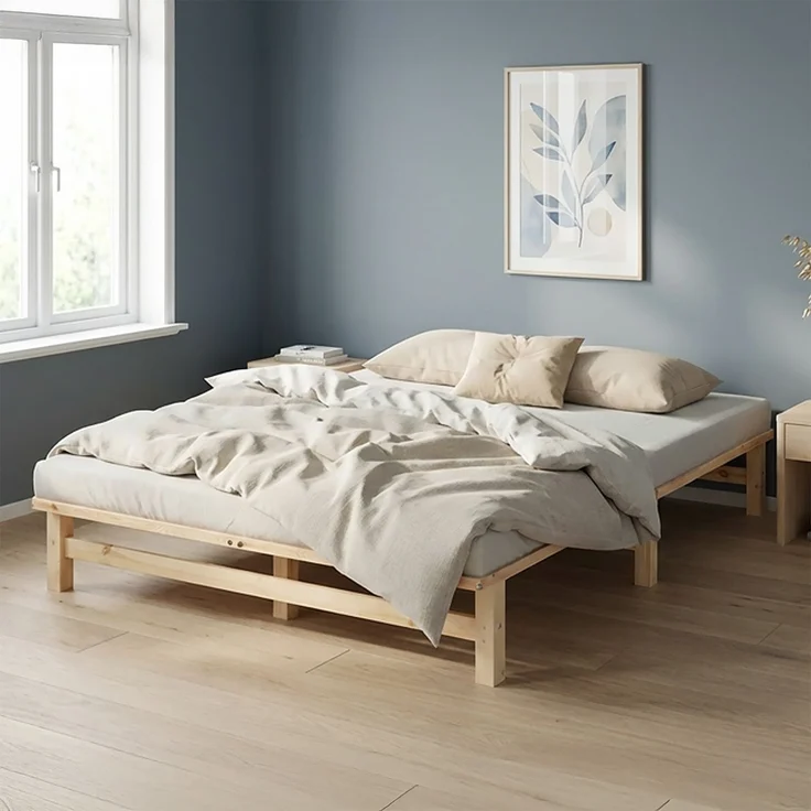 Holzbett 160x200 mit Lattenrost Doppelbett Holz Natur Bett Massiv Palettenbett Bettgestell Holzbettrahmen – Bild 2