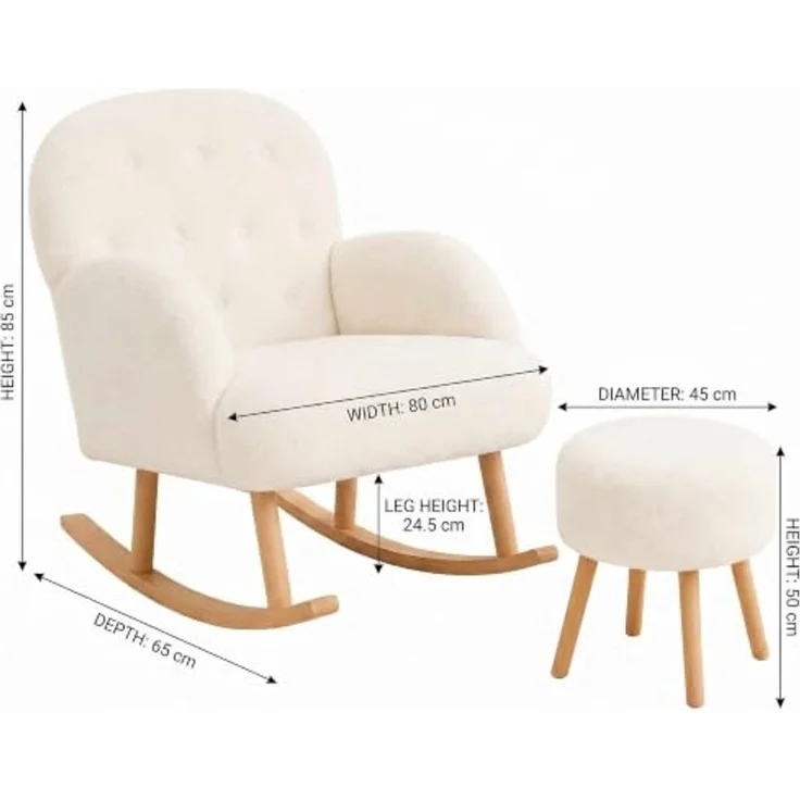 Hanah Home 'Dügmeli - White' Ohrensessel- und Hocker-Set (2-teilig), Weiß, 80 x 85 x 65 cm – Bild 3