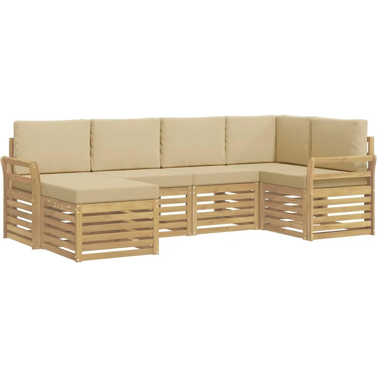 vidaXL Outdoor-Sofagarnitur 6 stk. 5-Sitzer Weiß und Beige Polyester 3392118 – Bild 2