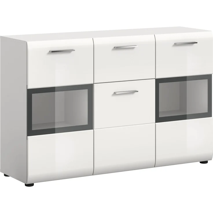 Sideboard (B/H/T: 125x81x37 cm) in weiß hochglanz tiefzieh
